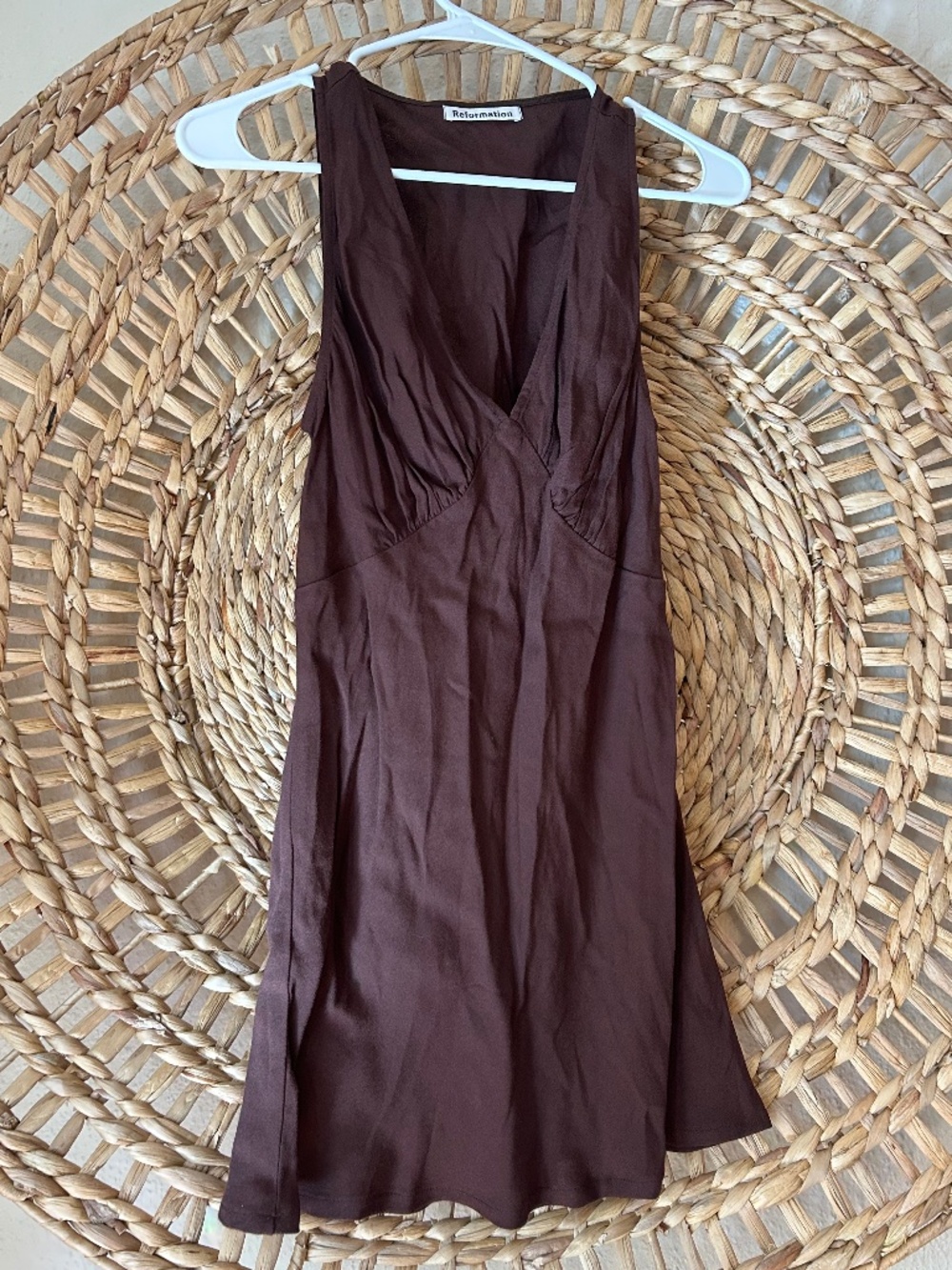 Reformation Calix Mini Dress (Brown)